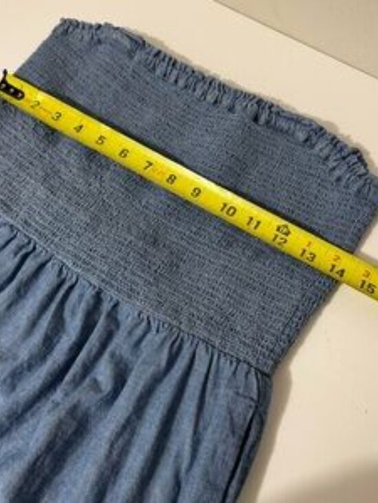 Bohemian western coastal, cowgirl, whimsical Denim smock mini dress - Picture 3 of 5